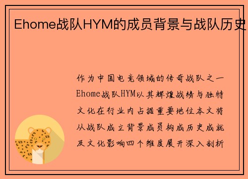 Ehome战队HYM的成员背景与战队历史