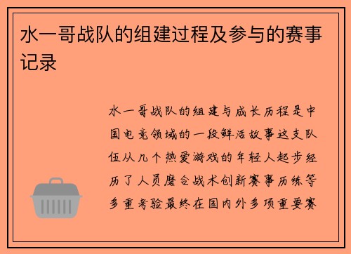 水一哥战队的组建过程及参与的赛事记录